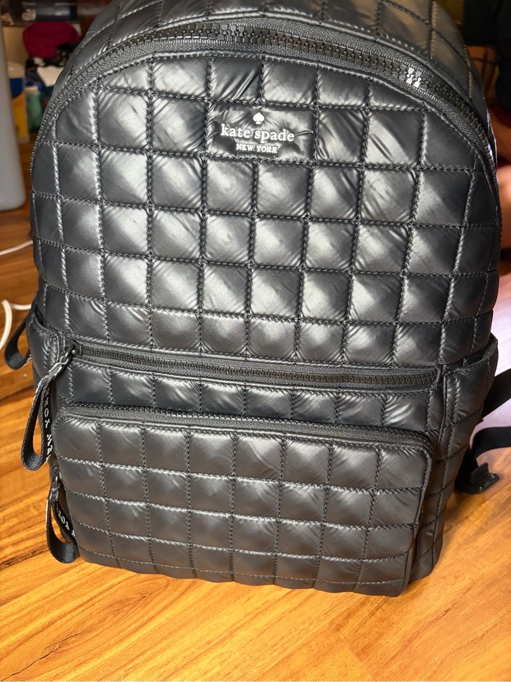 kate spade Black Quilted Leather Backpack with Front Zip Pockets